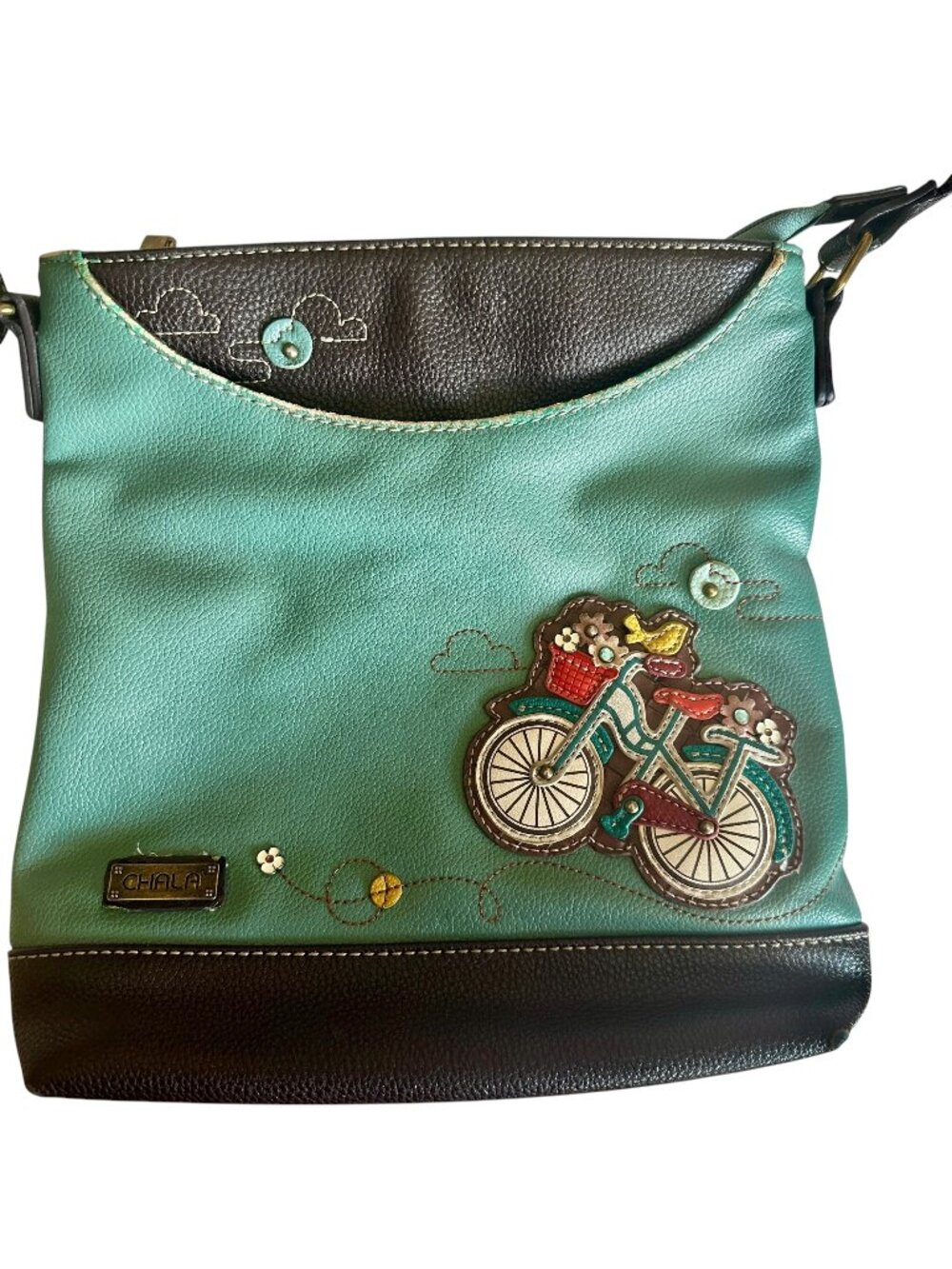 Chala Spring Bicycle Messenger Bag Womens Teal Brown Sweet Purse Handbag